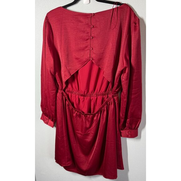 NWT Lost + Wander Womens Dark Red Emerald Mini Dress XL Open Back XMAS Holiday - Picture 3 of 15